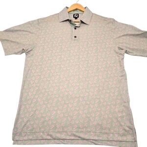 FootJoy FJ Shadow Palm Print Sage/Lavender Golf Polo Shirt, Crane Logo Mens Sz L